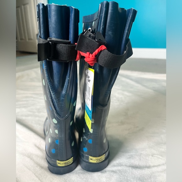 NWT: Western Chief Adult Rain Boots- Raindrop Dot Blue, Adjustable Strap, Size 9 - Picture 5 of 16